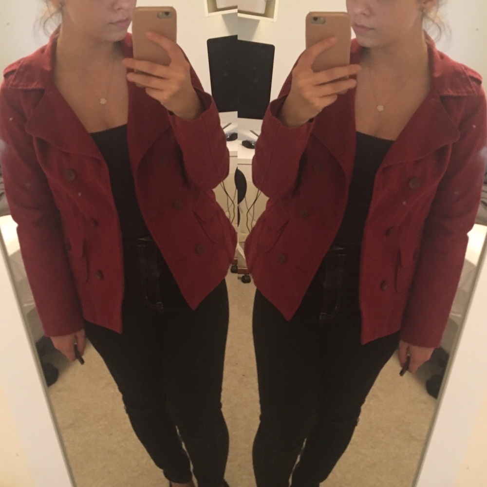 Red corduroy pea coat 🧥❤️